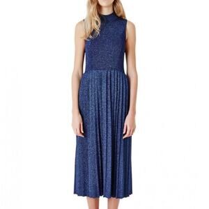 Carven | Dresses | Carven Navy Metallic Shimmer Pleated Sleeveless Midi  Dress Womens Size Small | Poshmark